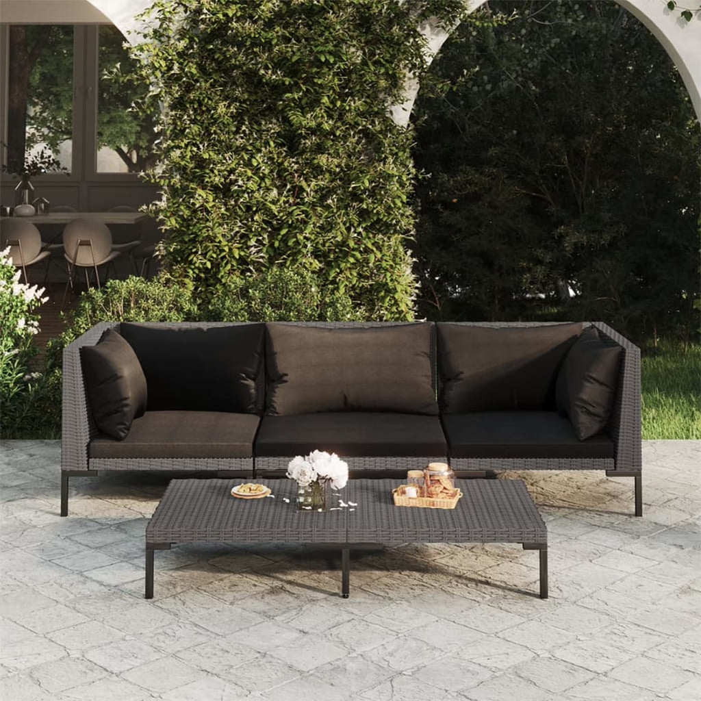 4 Piece Poly Rattan Outdoor Sectional Sofa Set with Cushions Steel Frame V5566
