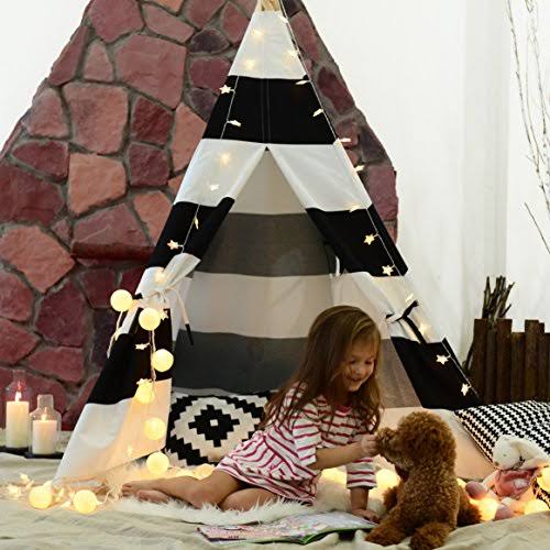 Black Stripes Cotton Canvas Teepee Tent X721338