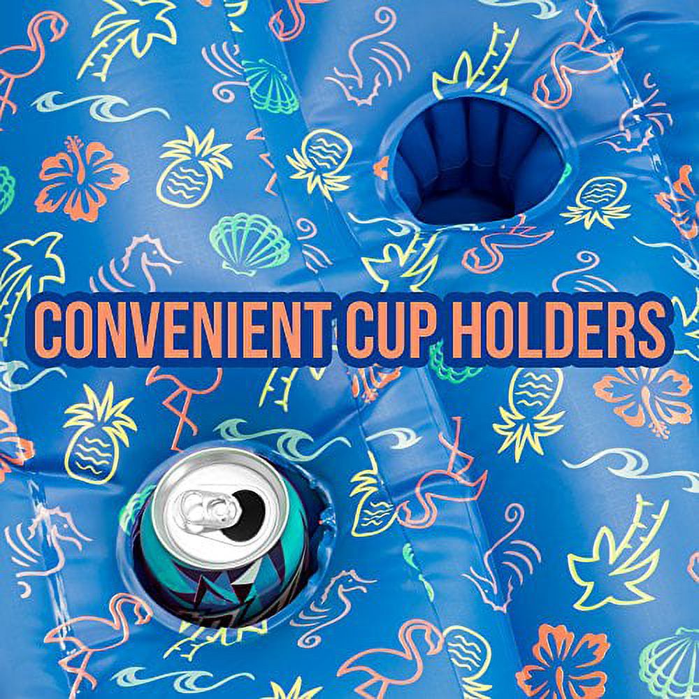 2-Person Inflatable Swimming Pool Lounge Raft with Cup Holders D958