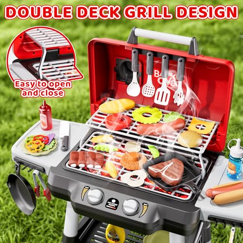 Kids BBQ Grill Playset with Wheels, Smoke Sound Light A47986