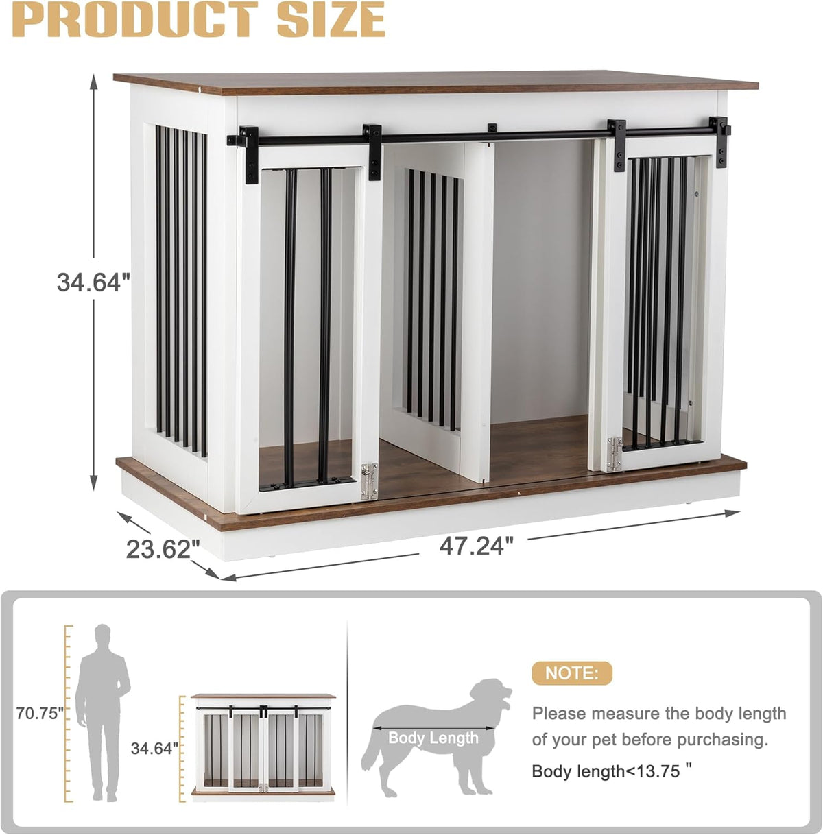 White Wooden Dog Crate with Double Doors, 47''W*24''D*35''H R2008