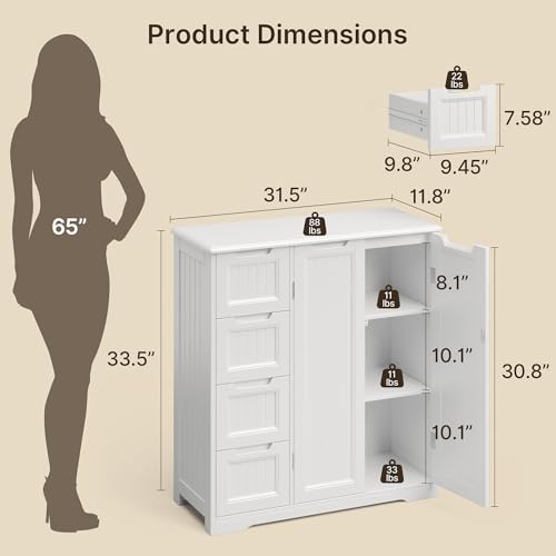 White Storage Cabinet with 4 Drawers & Double Doors Q54184
