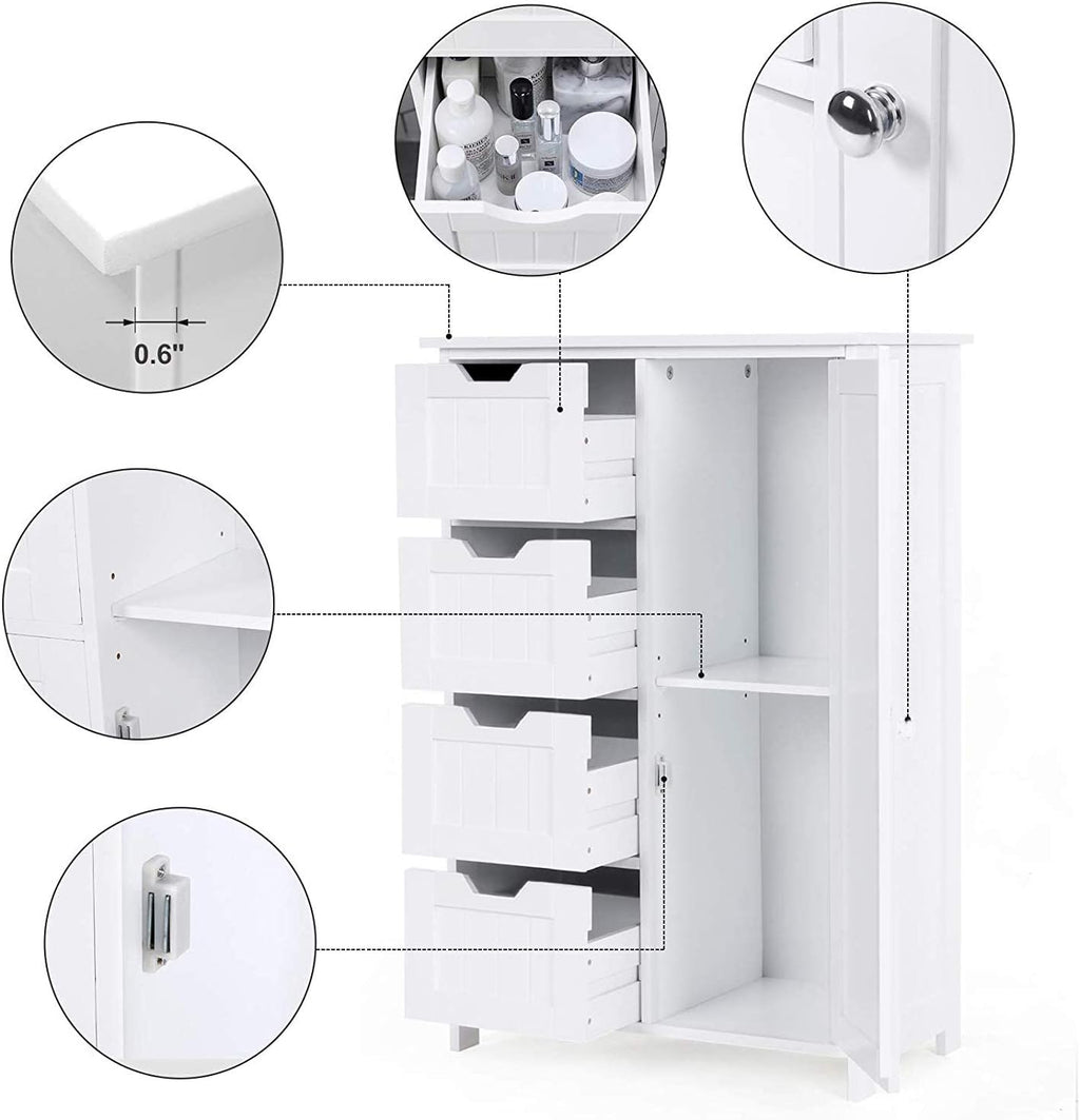 White Freestanding Bathroom Storage Cabinet with 4 Drawers and 1 Door G97092