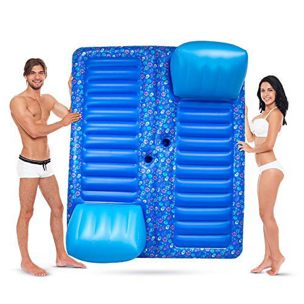 2-Person Inflatable Swimming Pool Lounge Raft with Cup Holders D958
