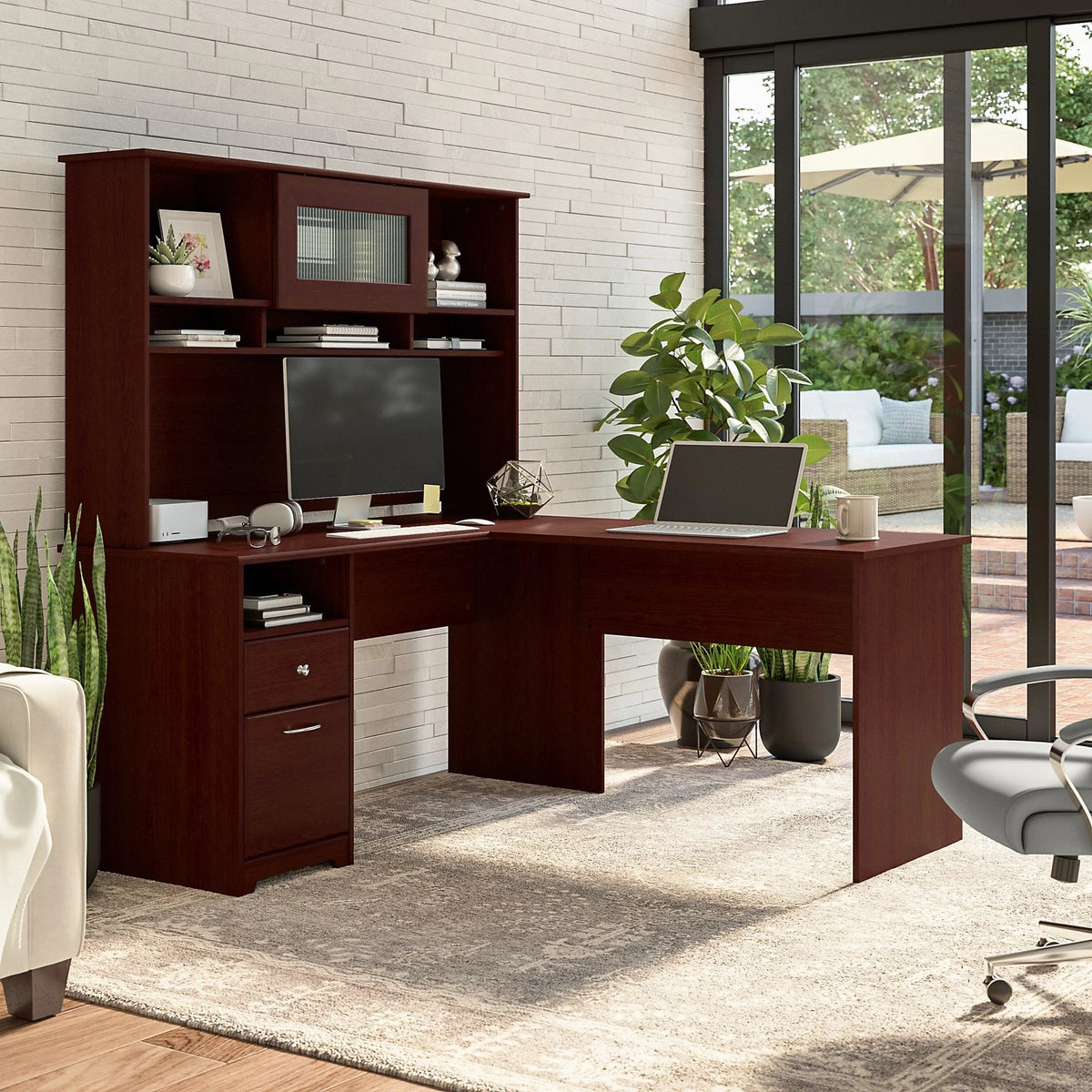L Shaped Computer Desk with Hutch A25895