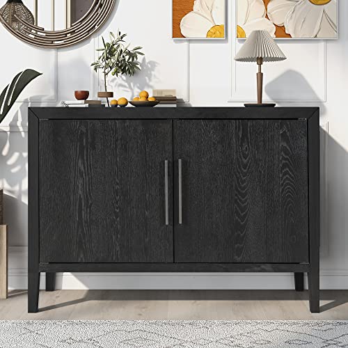 Black Sideboard Storage Cabinet with 4 Doors and Adjustable Shelves L421111