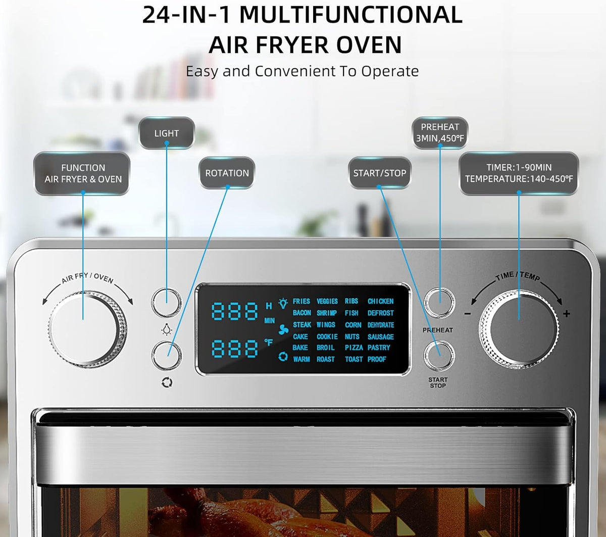 24-in-1 Air Fryer Toaster Oven Combo, 16 QT, Stainless Steel, Silver, 1700W S5068