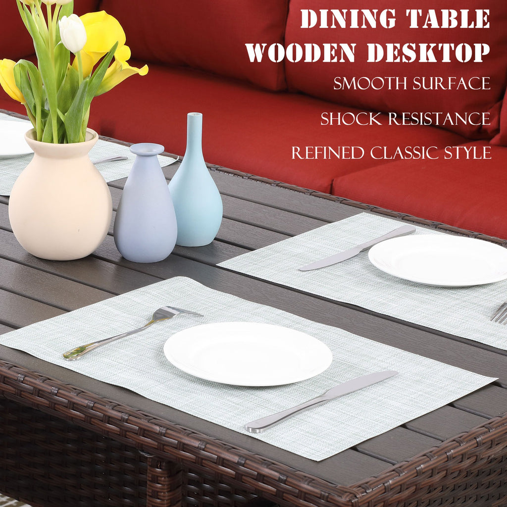 Red Rattan Wicker Patio Dining Table Set J3530