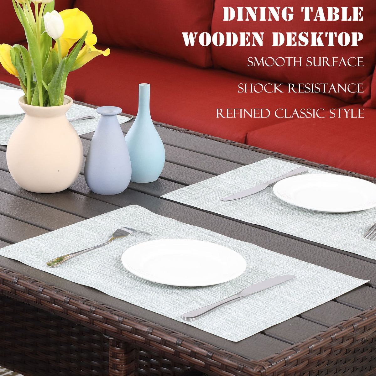 Red Rattan Wicker Patio Dining Table Set J3530