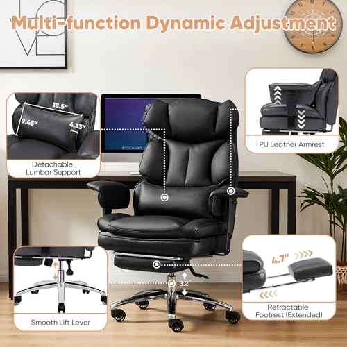 Black PU Leather Ergonomic Desk Chair with Footrest J934