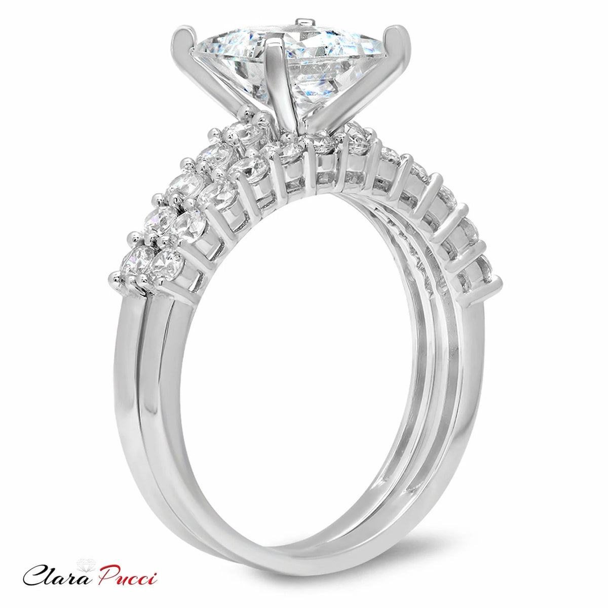Princess Cut Natural Diamond VS1-VS2 J-K 18K White Gold Engagement Ring Set I957884