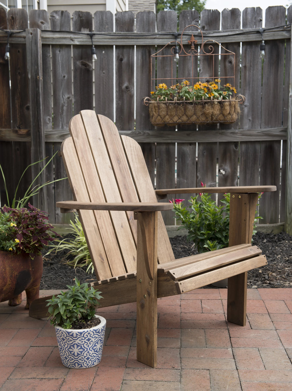 Slatted Wooden Outdoor Chair with Arched High Backrest L49310