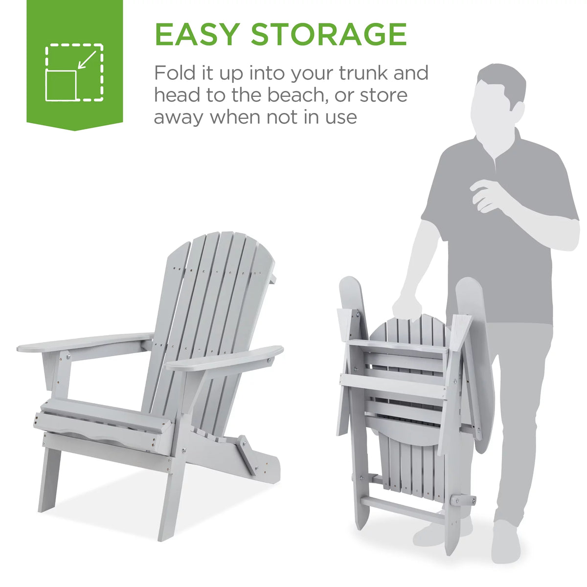 Folding Adirondack Chair Outdoor Wooden Accent Lounge Furniture 350lb Capacity Gray B753911