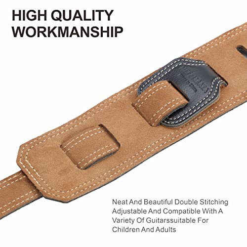 2.5" Wide Bavarian Tumbled Leather Guitar Strap with Foam Padding and Cable Storage Loop（Vintage Green） Y997