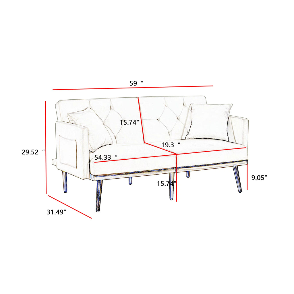 White Velvet Futon Sofa Bed with Gold Metal Legs M242