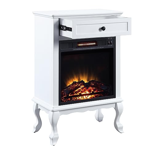 White Electric Fireplace with Mantel and Storage Drawer Z46620