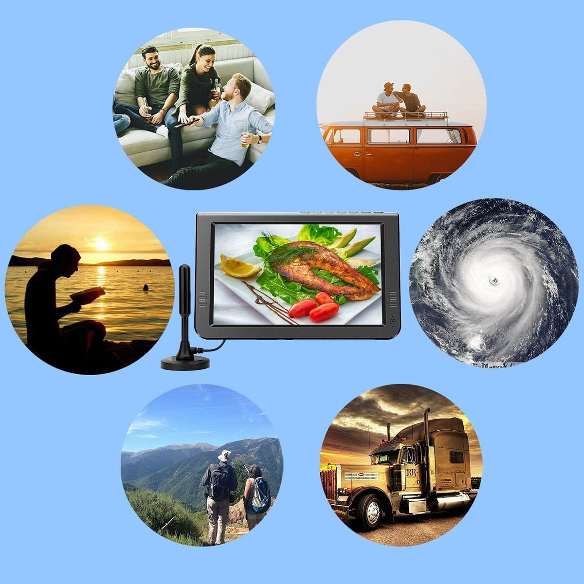 Portable TV with Rechargeable Battery, ATSC Digital Tuner, USB/TF Card Slot C7353