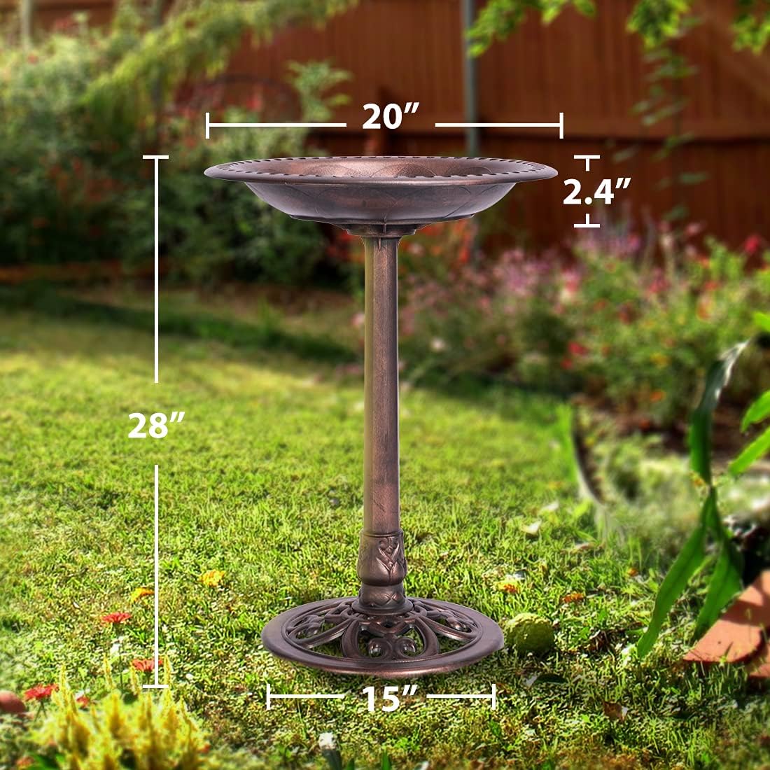 29 Inch Polyresin Bird Bath Bowl with Metal Stake K16423