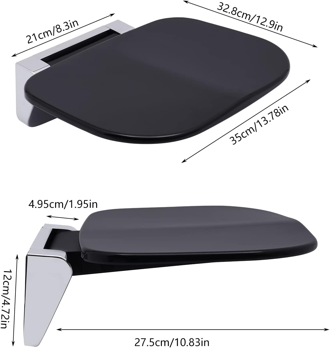 14" Folding Teak Shower Seat Wall Mounted, 440LBS E3635