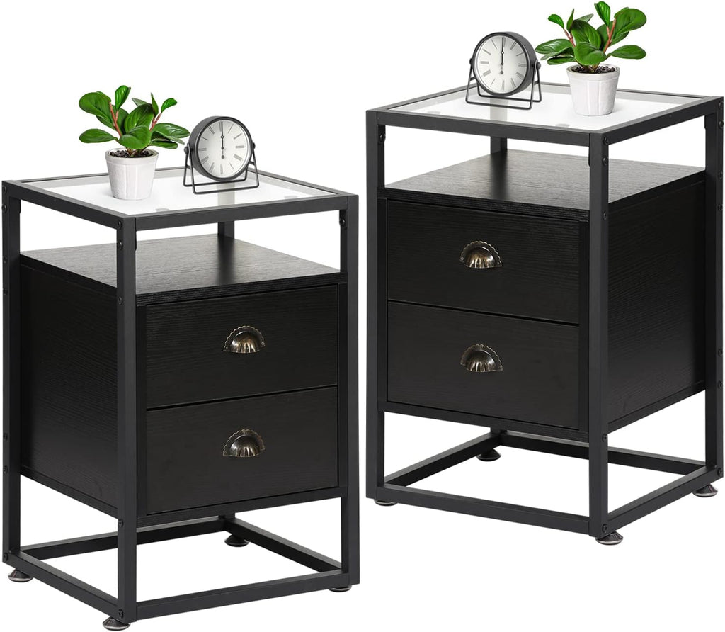Brown Nightstand with Drawer and Shelf, Set of 2 R72690