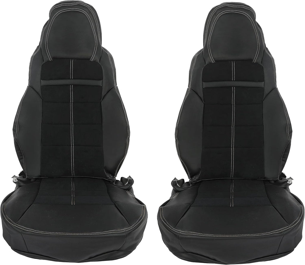 Leather & Cloth Seat Covers Set, Black, Driver & Passenger Side H1311