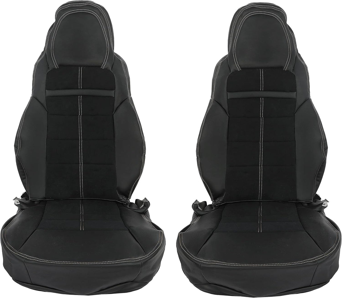 Leather & Cloth Seat Covers Set, Black, Driver & Passenger Side H1311