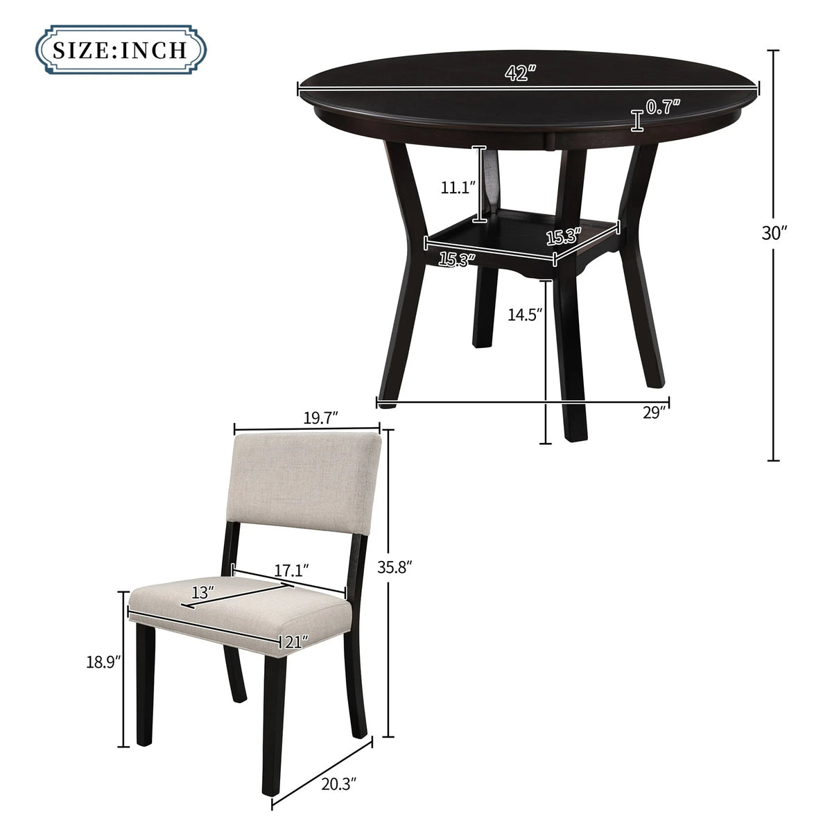Espresso Round Dining Table Set with 4 Chairs R4644