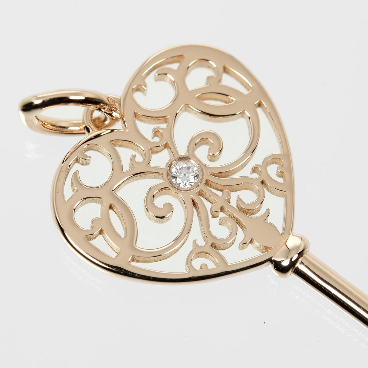 Tiffany Enchanted Heart Key Pendant Pink Gold Diamond 3.43g W721196