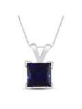 Sterling Silver Princess Blue Sapphire Solitaire Pendant O3420