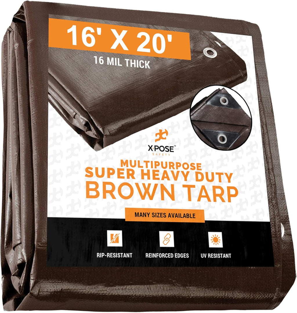 16' x 20' Brown 16 Mil Waterproof Poly Tarp Cover with Grommets and Reinforced Edges V9154