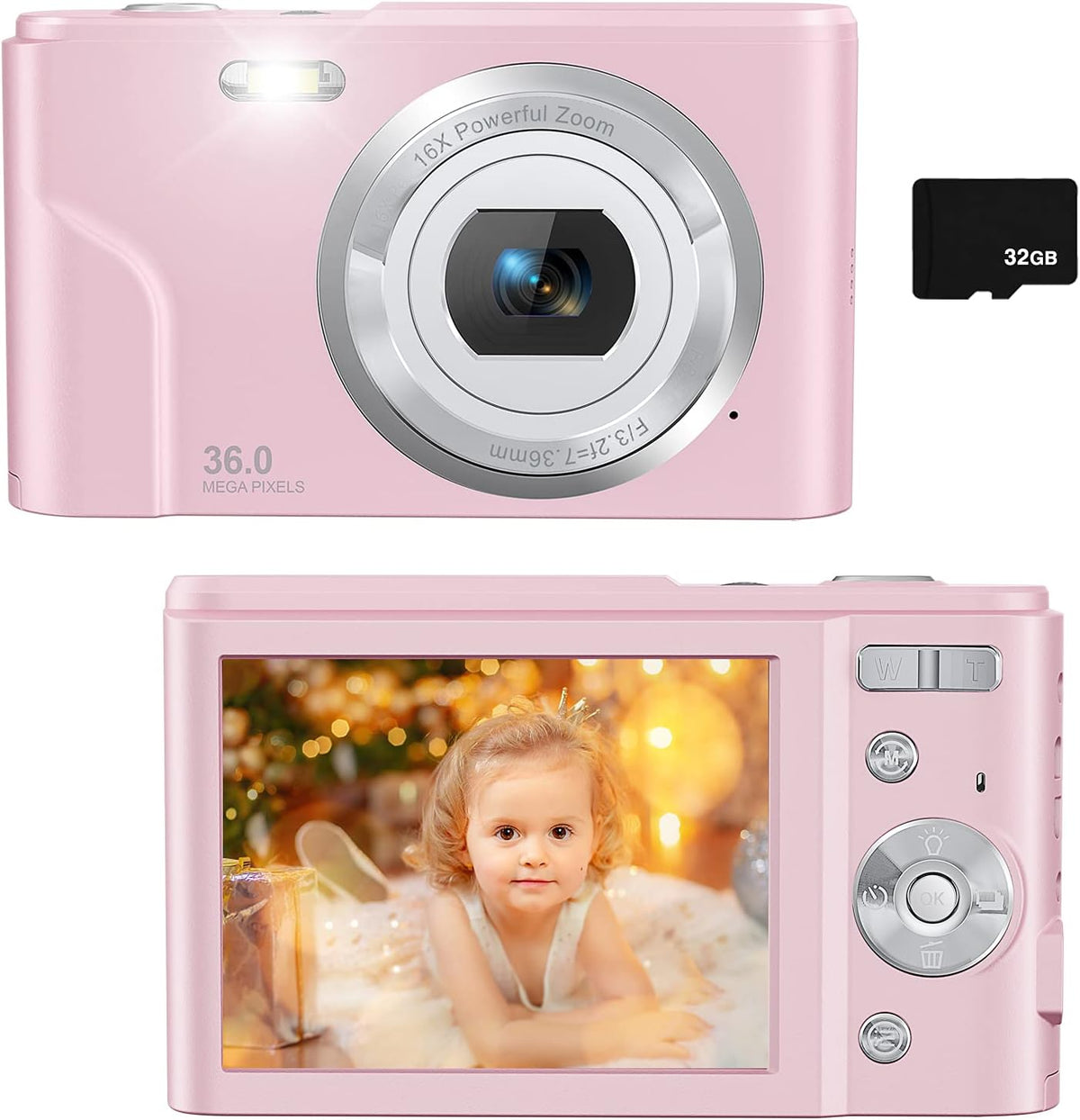 36MP Full HD 1080P Rechargeable Children's Camera with 32GB SD Card (Purple) J1897