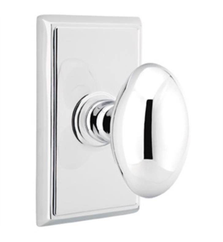 Passage Set with Rectangular Rosette and Knob, Unlacquered Brass N3645