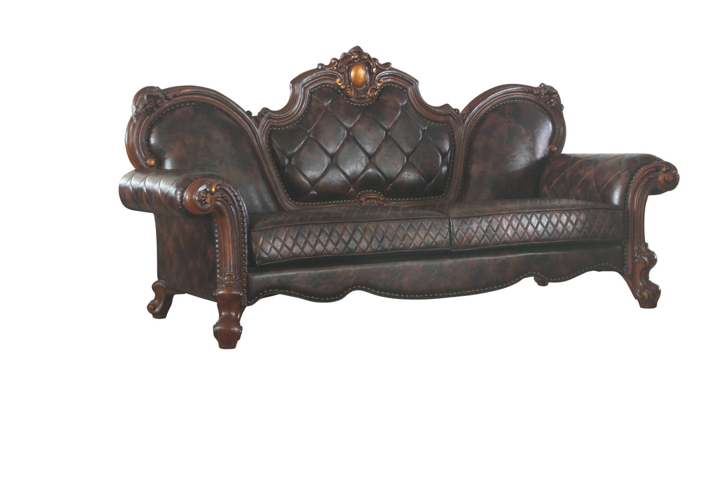 Vintage Cherry Oak & PU Sofa with 3 Pillows M704