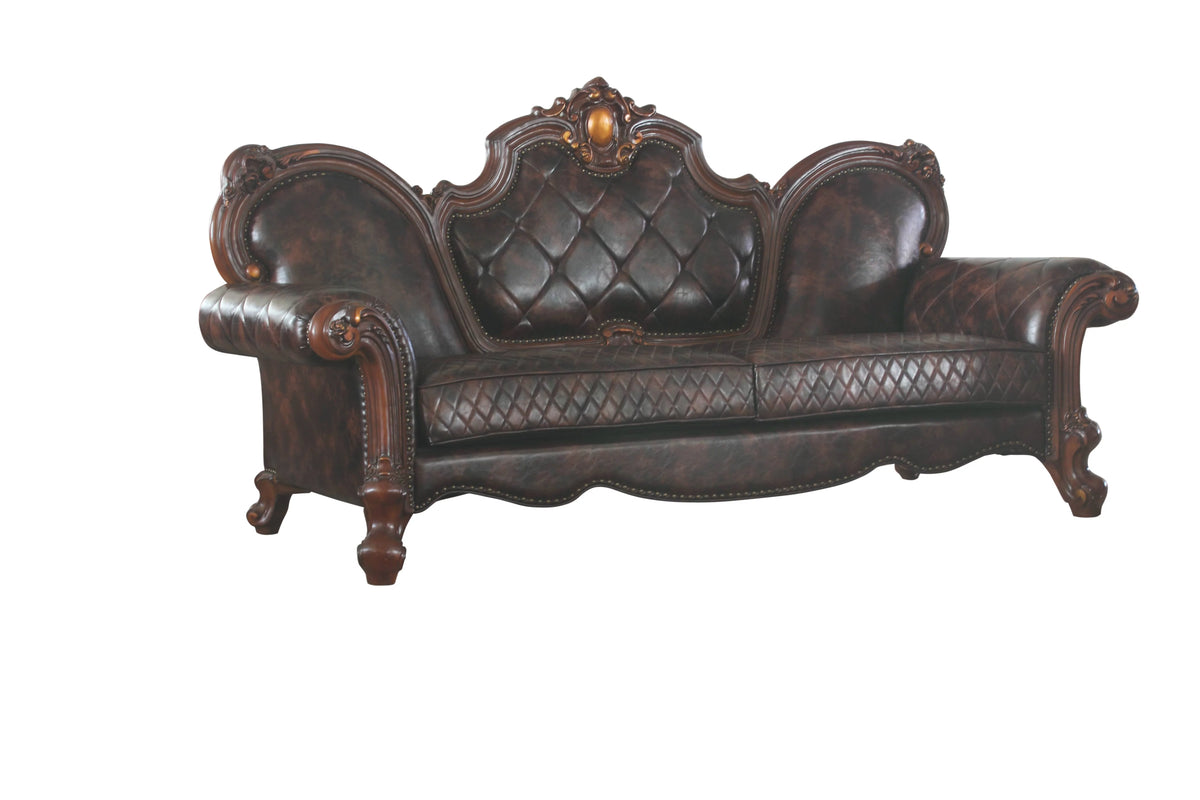 Vintage Cherry Oak & PU Sofa with 3 Pillows M704