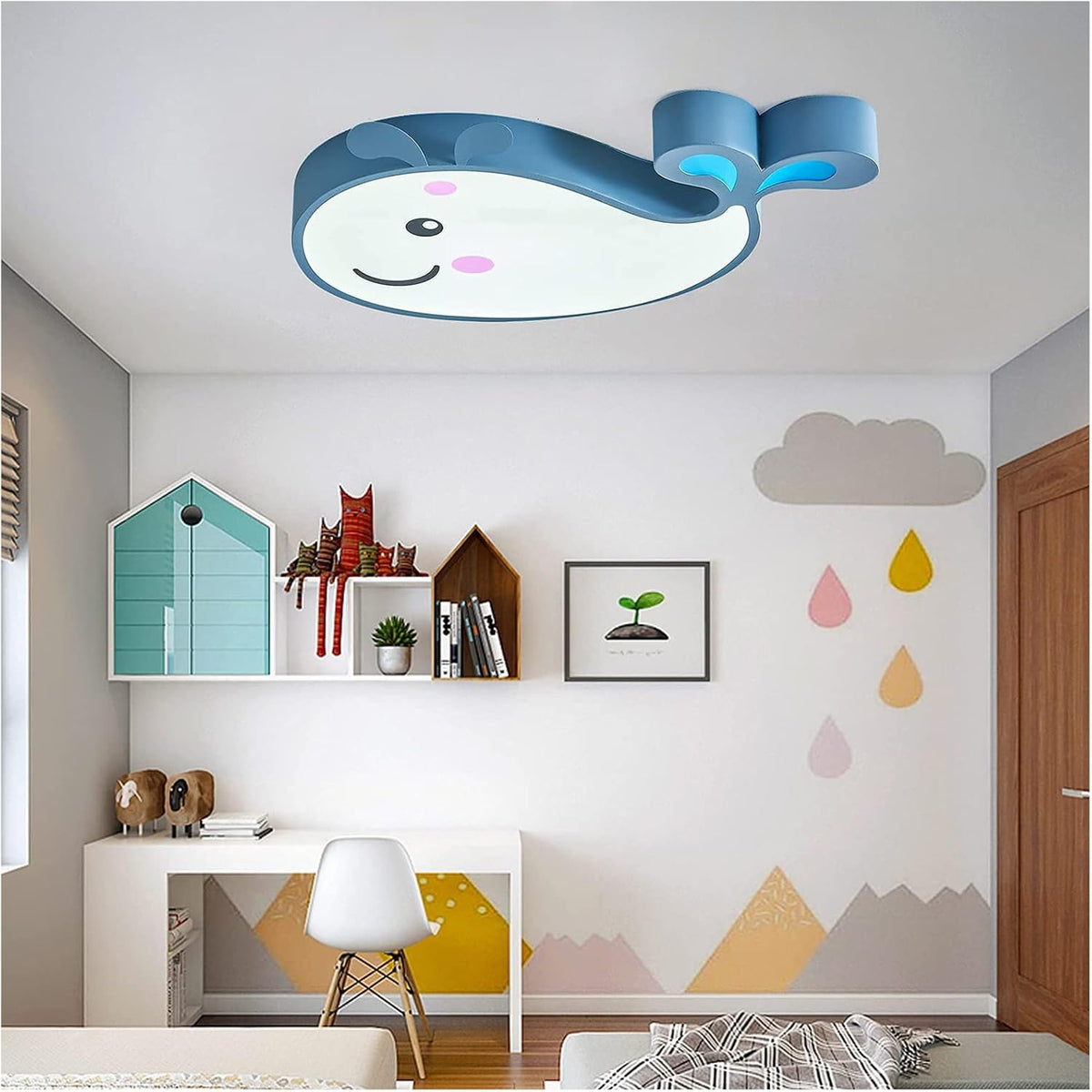 Blue Cartoon Whale Flush Mount Ceiling Light G7954