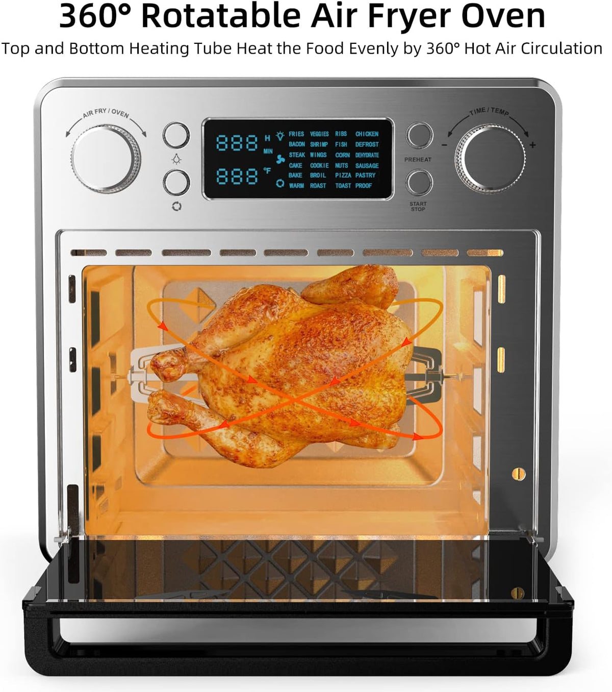 24-in-1 Air Fryer Toaster Oven Combo, 16 QT, Stainless Steel, Silver, 1700W S5068