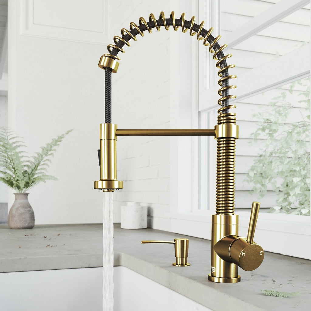 Matte Gold Pull-Down Kitchen Faucet with Soap Dispenser P395677