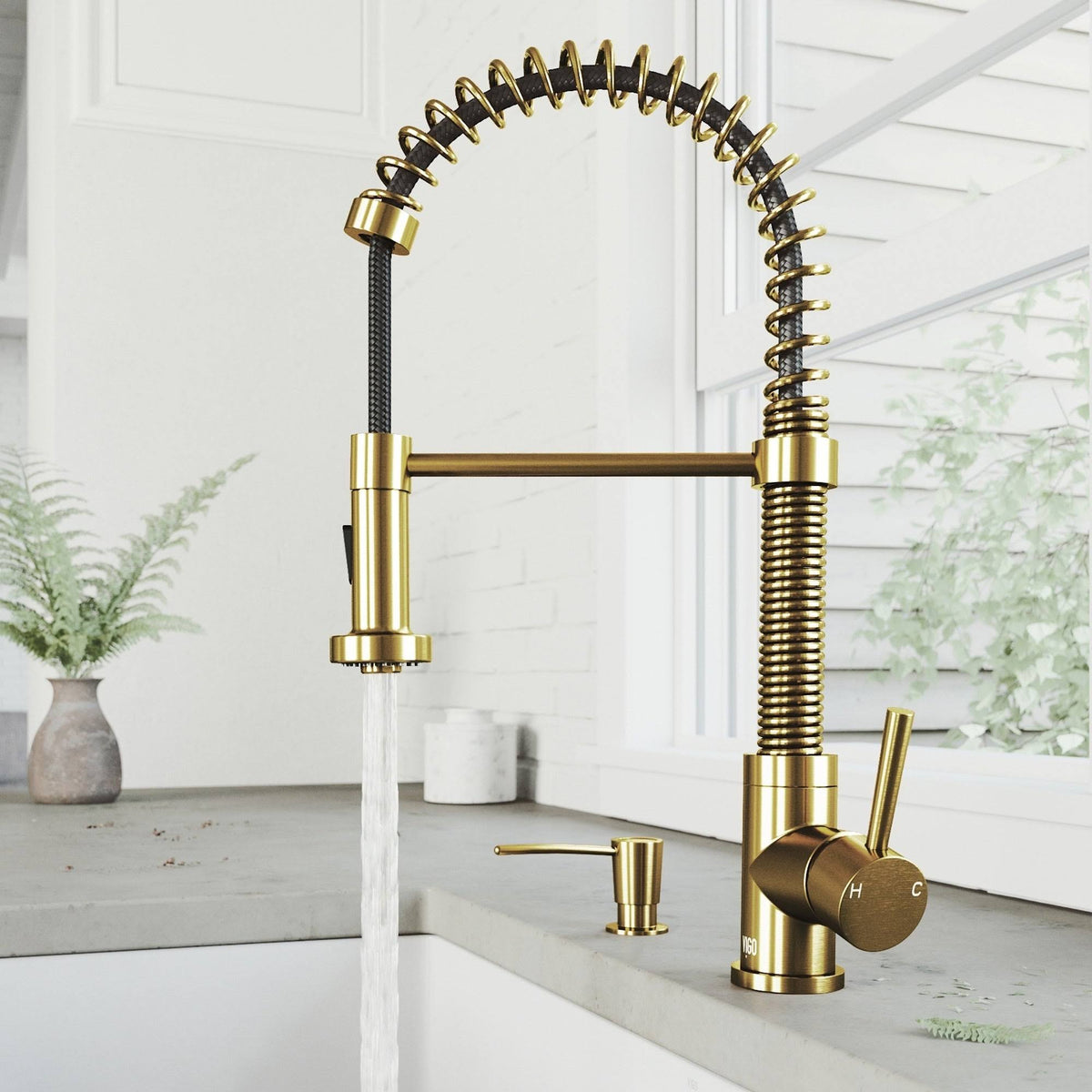 Matte Gold Pull-Down Kitchen Faucet with Soap Dispenser P395677