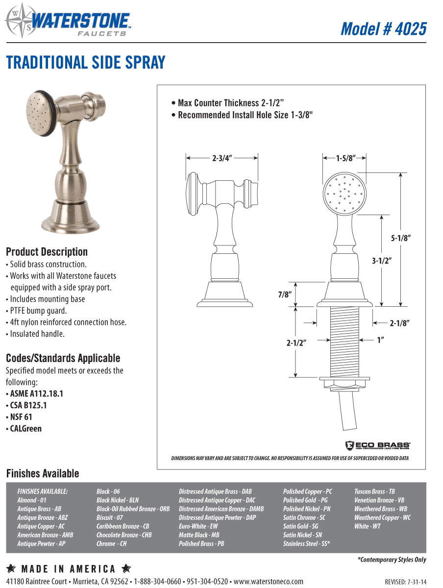 Traditional Side Spray Satin Gold H342584