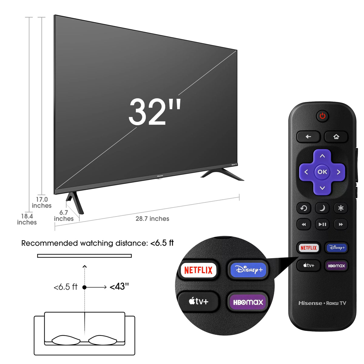 32 Class 720P HD LED LCD Smart TV H7112