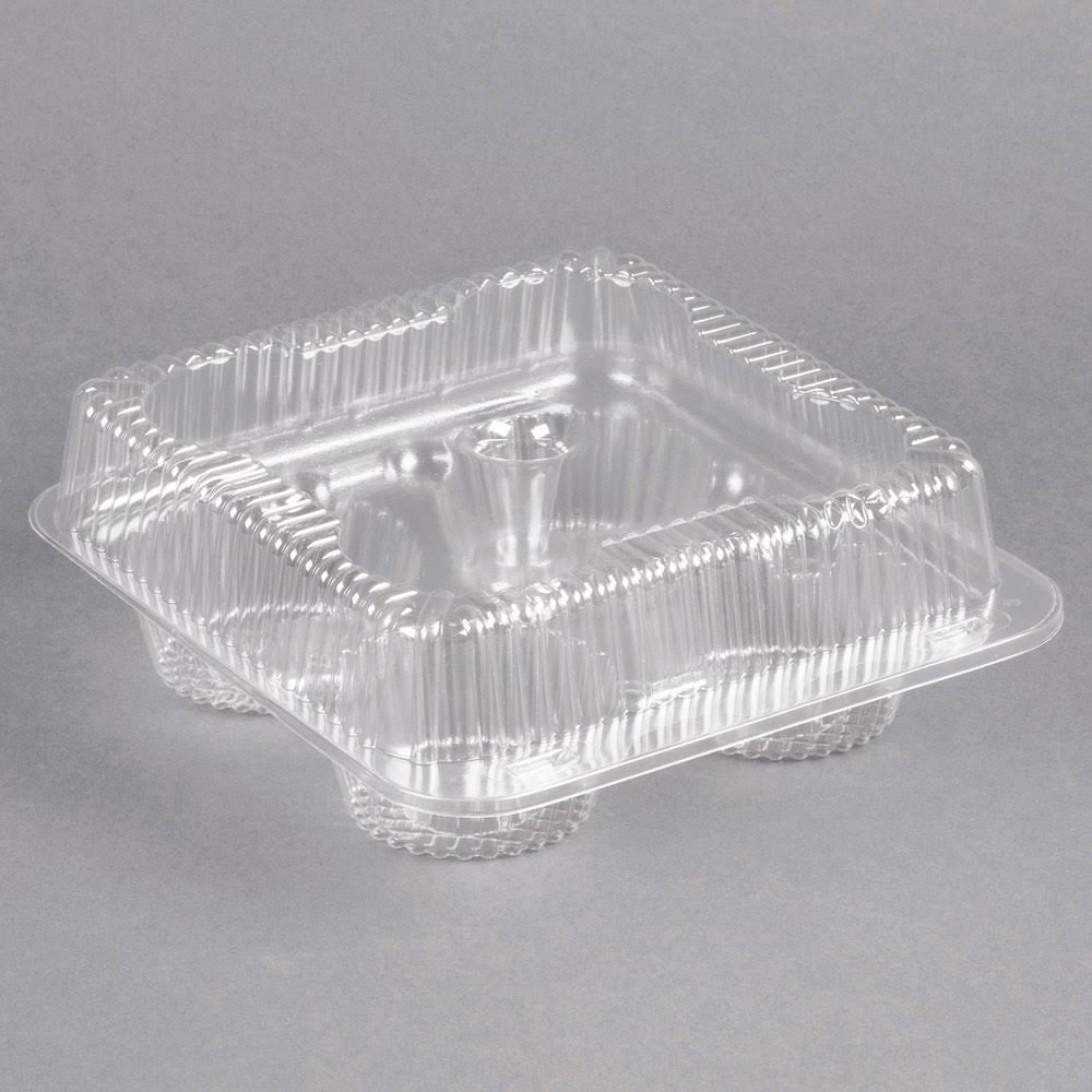4 Compartment Clear Hinged Cupcake Container - 300/Case T929507