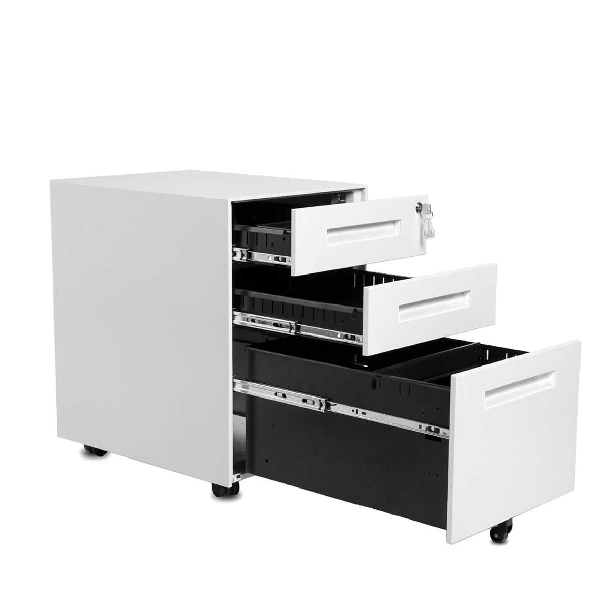 White 3-Drawer Mobile Metal File Cabinet C7872