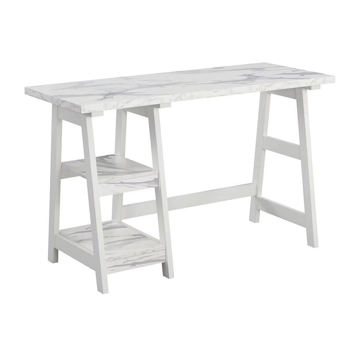 White Trestle Desk with Shelves U6192