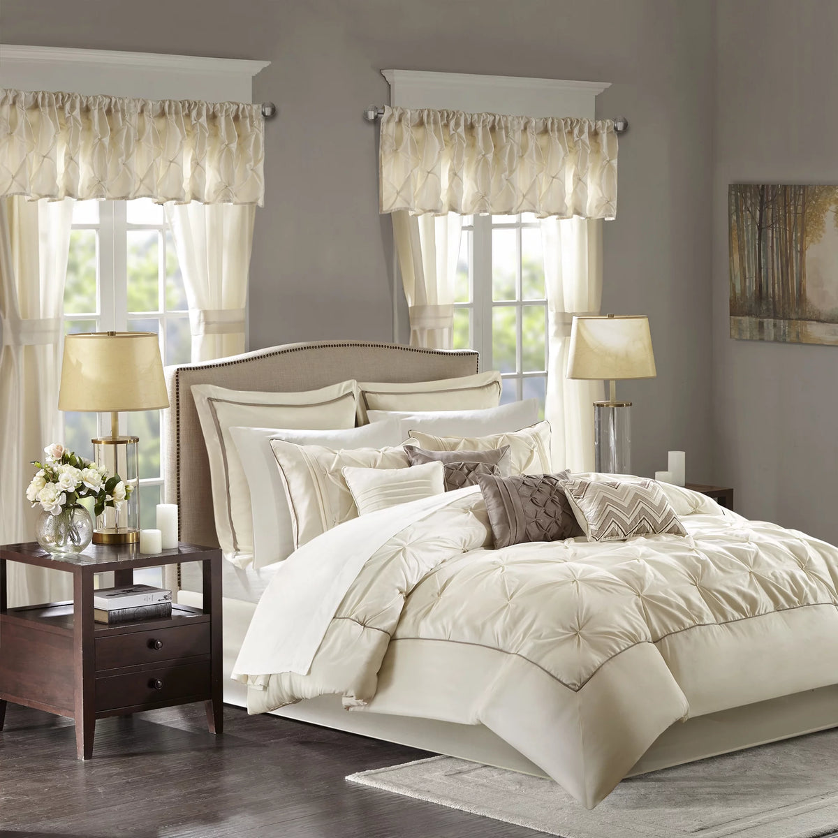 24 Piece King Ivory Comforter Set with Sheets K472772