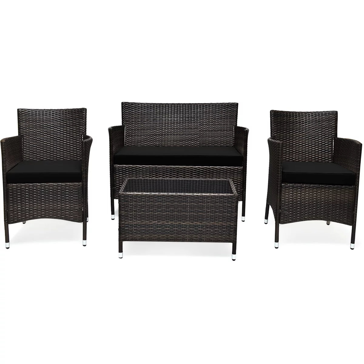 4-Piece Patio Rattan Wicker Furniture Set with Red Cushions I959