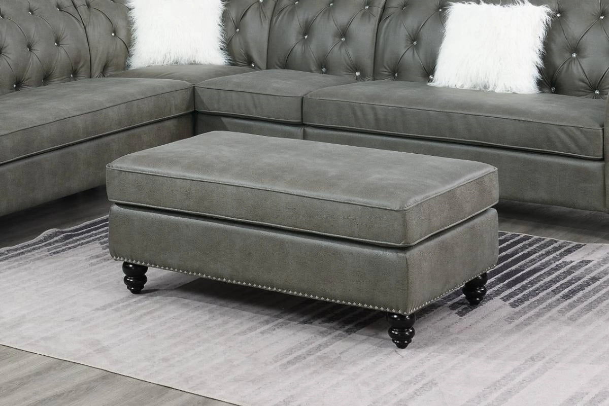 Slate Grey Leatherette Cocktail Ottoman Z959