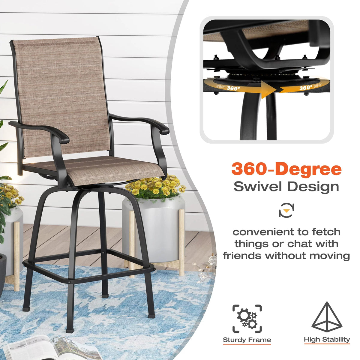 2Pcs Outdoor Metal Swivel Bar Stools O74733