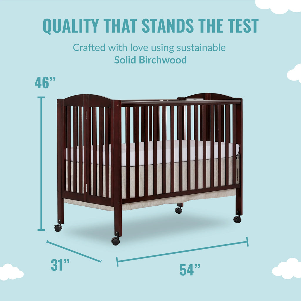 Full Size 2-in-1 Folding Stationary Side Crib with Locking Wheels, Espresso G86847