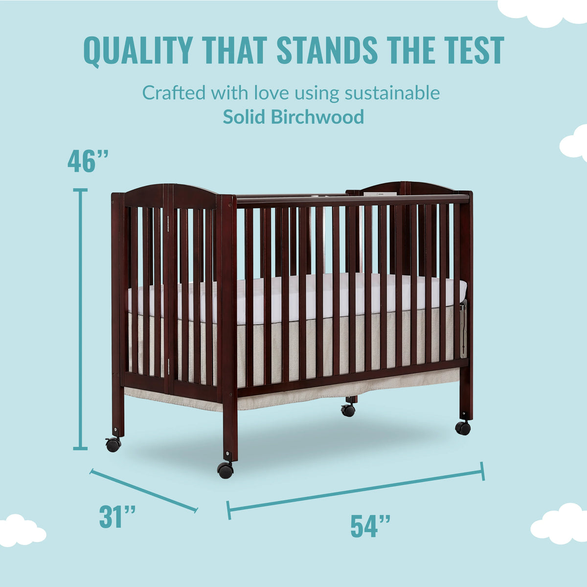 Full Size 2-in-1 Folding Stationary Side Crib with Locking Wheels, Espresso G86847