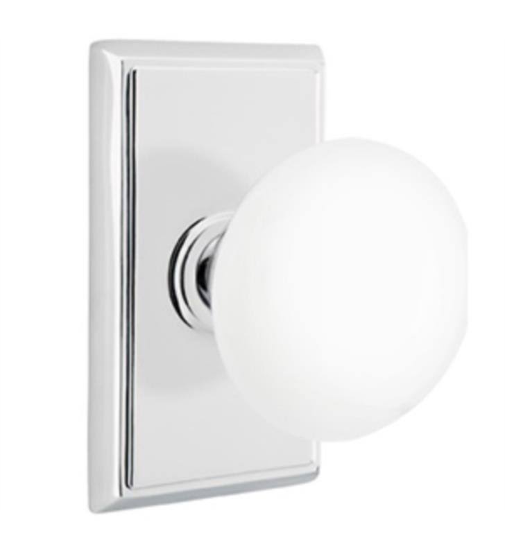 Passage Set with Rectangular Rosette and Knob, Unlacquered Brass N3645